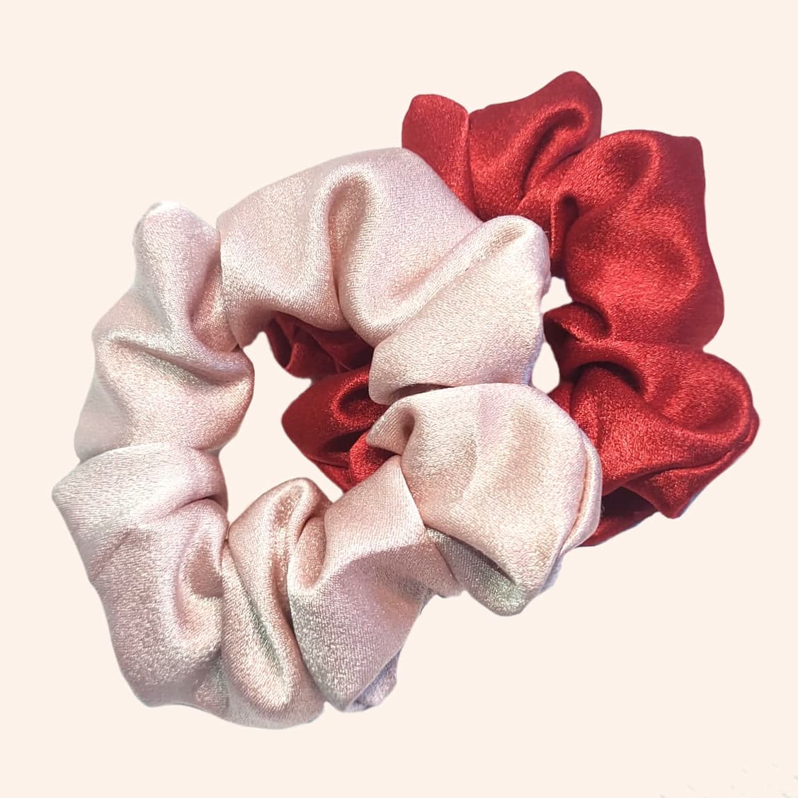 Coppia di Scrunchies in pura Seta Rossa e Rosa Antico - Romantici Capricci